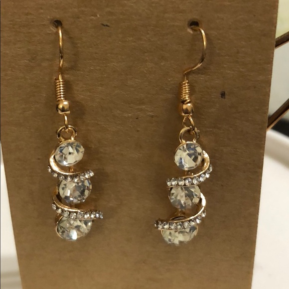 Fashion Earrings Jewelry - Crystal Spiral Drop Gold Tone Earrings